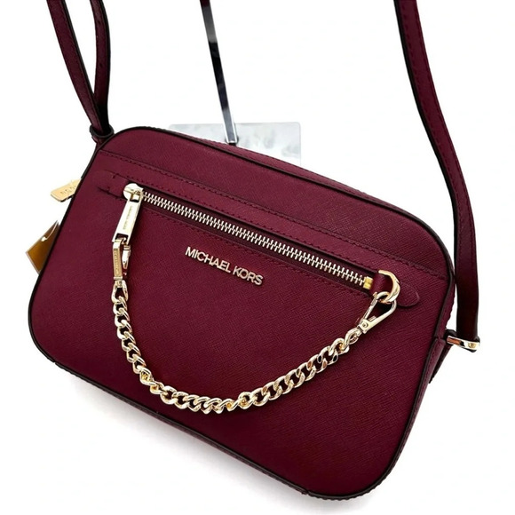 MICHAEL KORS LARGE EW ZIP CHAIN CROSSBODY BAG DARK CHERRY - Picture 1 of 11
